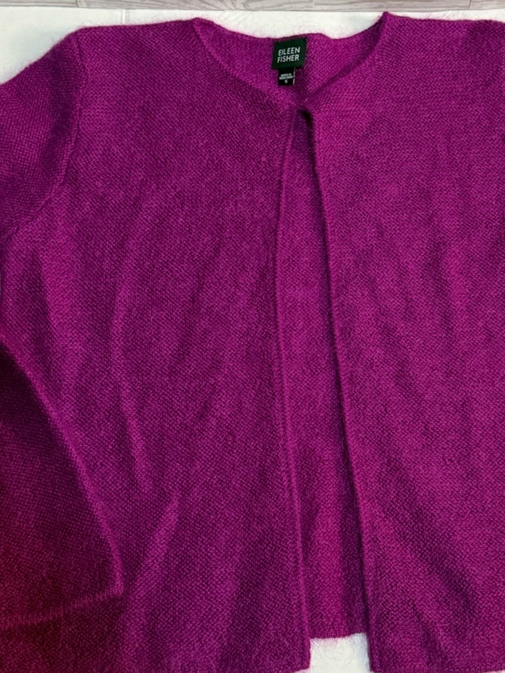 Eileen Fisher Small Mohair Open-Front Cardigan in Deep Magenta Vintage